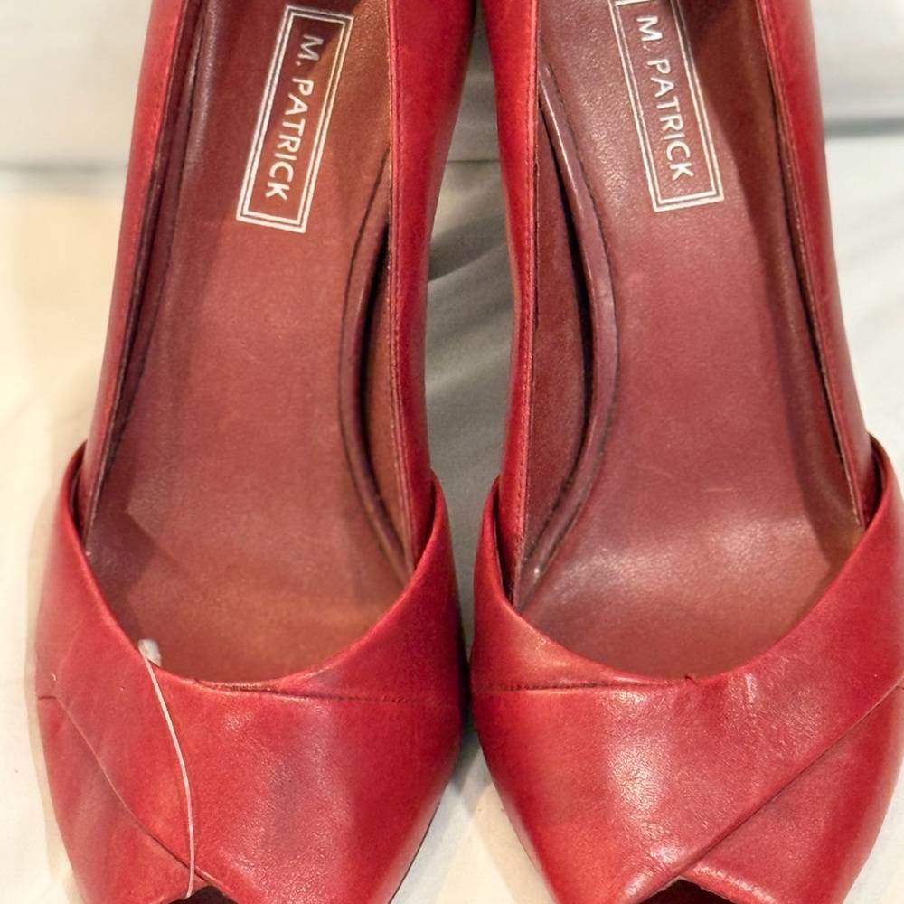 Vibrant Red Leather Peep-Toe Heels
